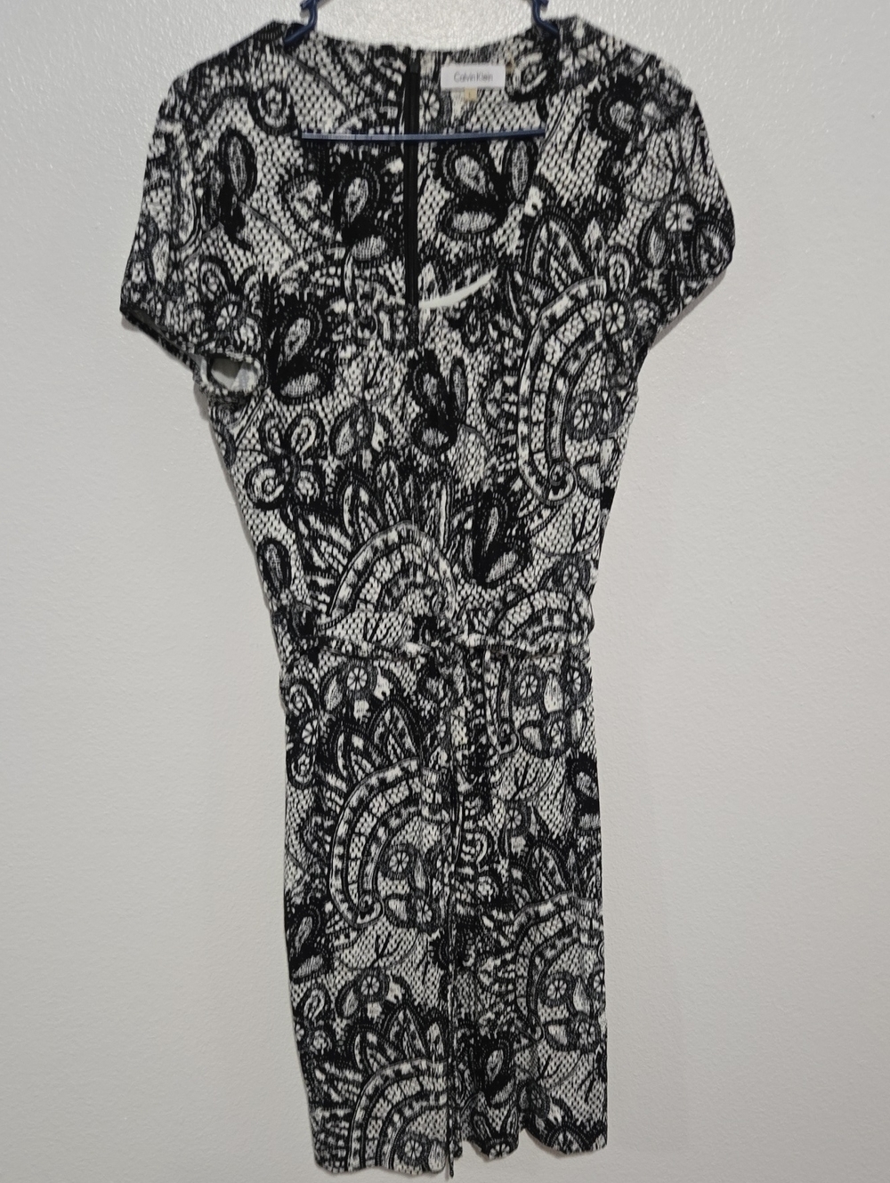 Calvin Klein Black & White Paisley Fit-and-Flare Dress
